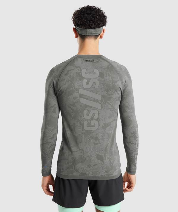 Panske Mikiny Gymshark Steve Cook Long Sleeve Seamless Siva Siva / Siva | KU0768391